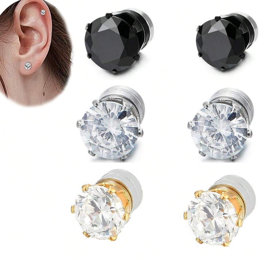 3对夹式耳环，304不锈钢免耳洞耳环，低过敏性耳夹首饰套装，优雅中性设计 - 彩色 - 查看 1