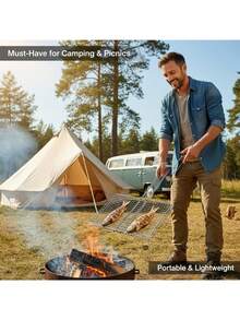 1个户外烧烤架夹 - 不锈钢鱼架，适用于烧烤蔬菜、虾和肉类。便携式金属网架，带把手，非常适合露营和野餐。 - 多款式 - 查看 2