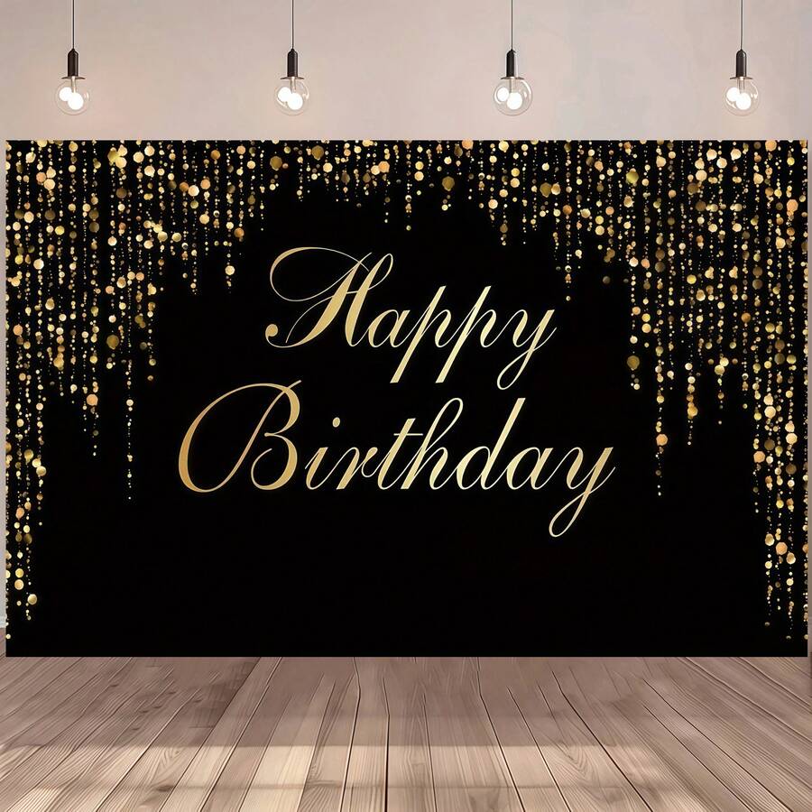 1 件黑色和金色闪光生日派对背景布,适用于蛋糕桌装饰、拍照道具和节日庆典、生日派对装饰、派对用品、礼物 - 多色 - 查看 1
