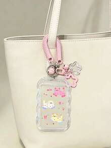 Transparent Cat Pattern Card Holder With Retractable Lanyard And Wrist Strap - Made Of Clear PVC Material, With Safety Lock Mechanism, Anti-Theft Design, Durable For Student ID, Meal Card, Access Card, Etc. - Multicolor - View 4