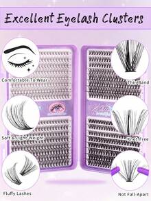 MEM 640 piezas Extensiones de pestañas individuales falsas con rizo D, mezcla de longitudes de 10-16 mm, pestañas falsas en segmentos de estilo mixto 10D 20D 30D 40D 50D 60D con rizo D para uso diario en casa, fácil de usar - D - Ver 4