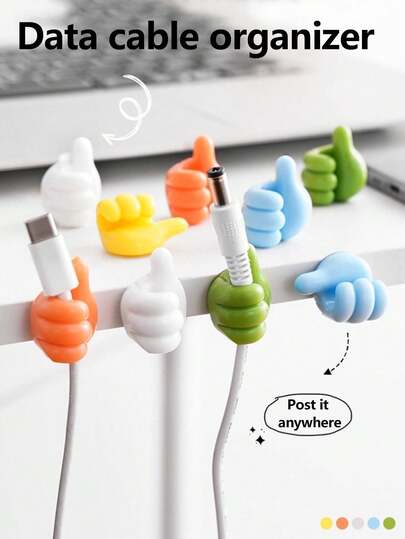 50/30/10pcs Thumb Clips, Cartoon Hand Shaped Sticky Clips, Cable Organizers, Finger Clips, Silicone Charging Cable Organizers, Phone And Data Cable Management Hooks, Multi-Functional Cable Fixers, Battery-Free Cable Organizer Accessories, Sticky Hooks, Towel Racks, Bedroom Wall Decor