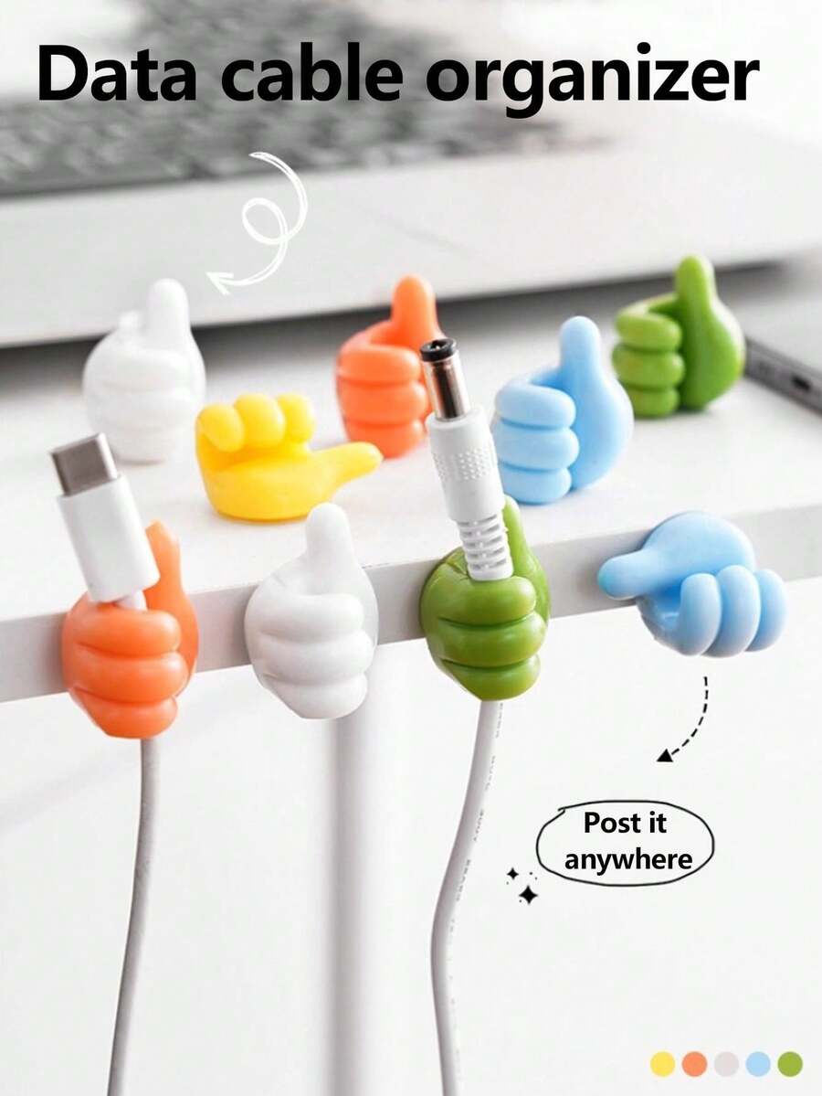 50/30/10pcs Thumb Clips, Cartoon Hand Shaped Sticky Clips, Cable Organizers, Finger Clips, Silicone Charging Cable Organizers, Phone And Data Cable Management Hooks, Multi-Functional Cable Fixers, Battery-Free Cable Organizer Accessories, Sticky Hooks, Towel Racks, Bedroom Wall Decor - Multicolor - View 1