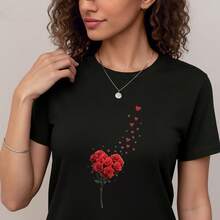 Camisetas casuales de manga corta para mujer, ideales para primavera y verano- 1pcs, 180Gsm, 100% Cotton - Negro - Ver 5