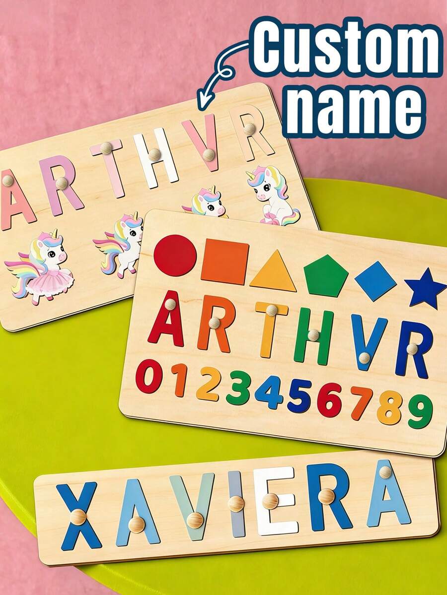 Custom Wooden Name Puzzle-Personalized Letter Puzzle Decor And Room Ornament; A Unique And Thoughtful Custom Gift Perfect For Birthdays, Anniversaries, And Home Decoration; A Fun Keepsake Featuring Unicorn Elements. - Style a - View 1
