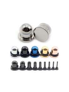 2 chiếc khuyên tai hình trụ trơn nhẵn bằng thép không gỉ, kiểu dáng thuôn dài, dùng để nong tai, làm giãn lỗ xỏ khuyên, trang sức xỏ khuyên cơ thể. - Dụng cụ mở rộng tai - Xem 1