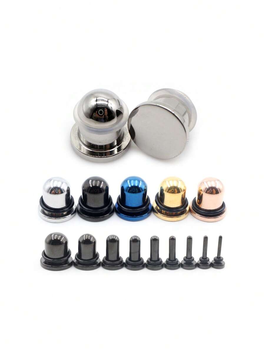 2 chiếc khuyên tai hình trụ trơn nhẵn bằng thép không gỉ, kiểu dáng thuôn dài, dùng để nong tai, làm giãn lỗ xỏ khuyên, trang sức xỏ khuyên cơ thể. - Dụng cụ mở rộng tai - Xem 1