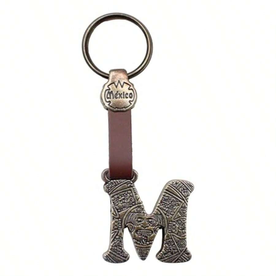 Metal Keychain With Engraved Initial And Calendar - Handmade Gift Of Mexican Heritage - Letter M - View 1
