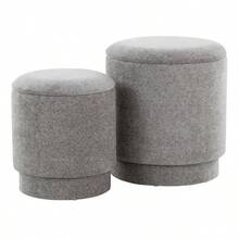 Upholstered Contemporary Ottoman Set In Grey Fabric - Gray + Fabric1 - View 1