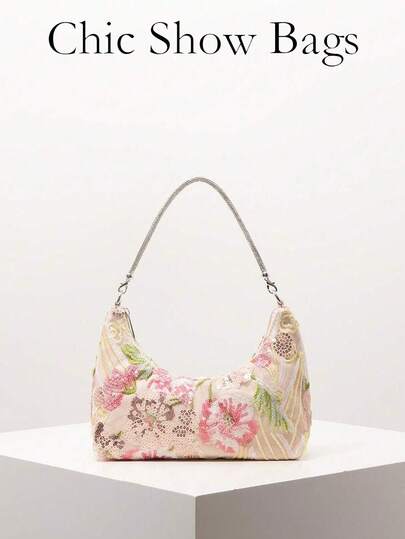 Elegante mehrfarbige Pailletten Damen Umhängetasche, Blumenmuster, Hochzeitsfeier, Pailletten Tasche, Ballkleid Accessoire, Hochmodische Handtasche, Hochzeitsartikel, Elegante Damentasche (Muster zufällig), Glänzende Pailletten Damen elegante Tasche, Strohsack