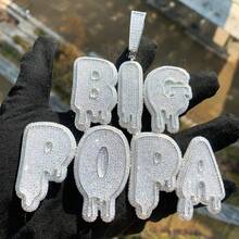 Colgante de letra con goteo personalizado, collar KLS con incrustaciones de diamantes de imitación, joyería de iniciales estilo hip-hop unisex personalizada, accesorio de regalo estilo hip-hop personalizado - Gota de agua extragrande - Ver 9