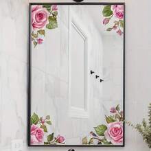1 Stück hochwertige Bohemian-Stil rosa Rose Glas Spiegel Aufkleber, geeignet für Badezimmer, Waschtisch, Glastür & Fenster Dekoration - 1PC - Übersicht 3