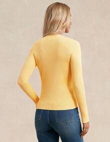 Women's Long Sleeve Button Up Cardigan Sweaters Ribbed Knit Open Front Casual - Mid Yellow - View 3