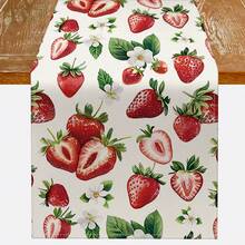 1pc Strawberry & Wild Flower Pattern Tablecloth, Suitable For Kitchen And Dining Table Decor For Home Gatherings, Spring/Summer - Red - View 8