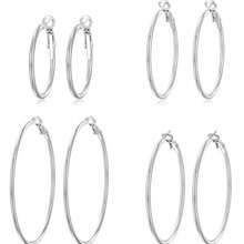 4 Pairs/Set 316 Stainless Steel Spring Clasp Hoop Earrings, 18K Gold Or Silver Plated, Low Allergy Earrings For Men And Women, Minimalist Fashion Classic Large Circle Earrings - Round Earrings - View 5