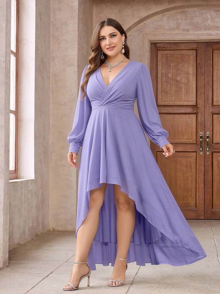 Vestidos Elegantes para Fiesta Talla Grande para Mujer Escote En V,  Profundo y Bajo Asimétrico,  Perfecto para Fiestas - Morado - Añade 2