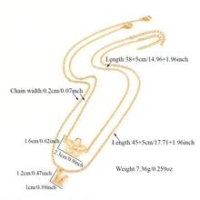Set de 2 collares con colgante de letra y flor de moda, cadena multicapa de acero inoxidable dorado para mujeres - Amarillo Oro - Ver 2