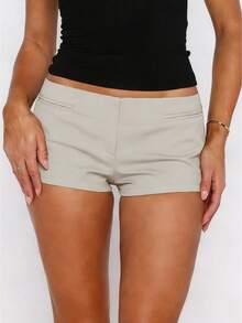 Y2k Low Rise Booty Shorts For Women Micro Mini Fitted Shorts Hot Pants Going Out Bottoms Streetwear Women's Low Rise Booty Shorts Y2k Skinny Micro Mini Shorts Summer Hot Pants - 卡其色 - 查看 1