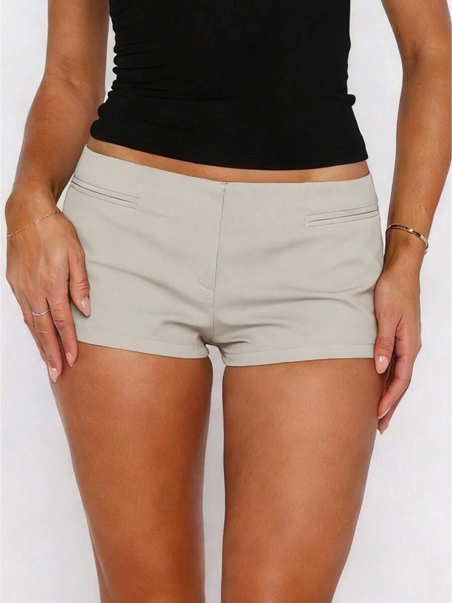 Y2k Low Rise Booty Shorts For Women Micro Mini Fitted Shorts Hot Pants Going Out Bottoms Streetwear Women's Low Rise Booty Shorts Y2k Skinny Micro Mini Shorts Summer Hot Pants - 卡其色 - 查看 1