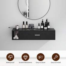 Wall Mount Salon Station With Drawer, Styling Station Barber Station Spa Salon Equipment, Salon Cabinet Station With 1 Drawer & 3 Hair Dryer Holders, Modern Beauty Barber Spa Equipment, Bathroom Dresser Storage Organizer For Bedroom Black/ White - Black - View 4
