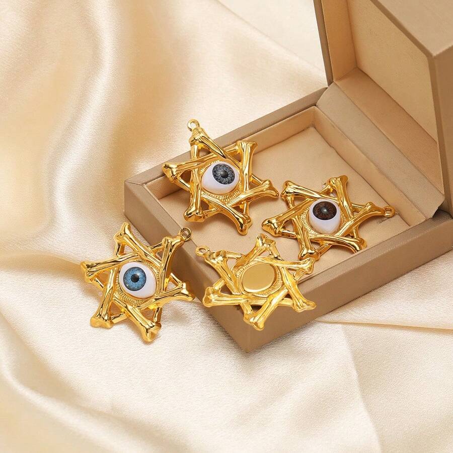 1/4pcs Hexagram Devil's Eye Pendant, Versatile Necklace Charm For Men & Women, Daily Wear - Yellow Gold - View 1