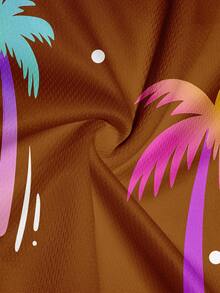 Men's Elastic Waist Drawstring Casual Loose Creative Pattern Double-Layer Beach Shorts - Brown - View 4