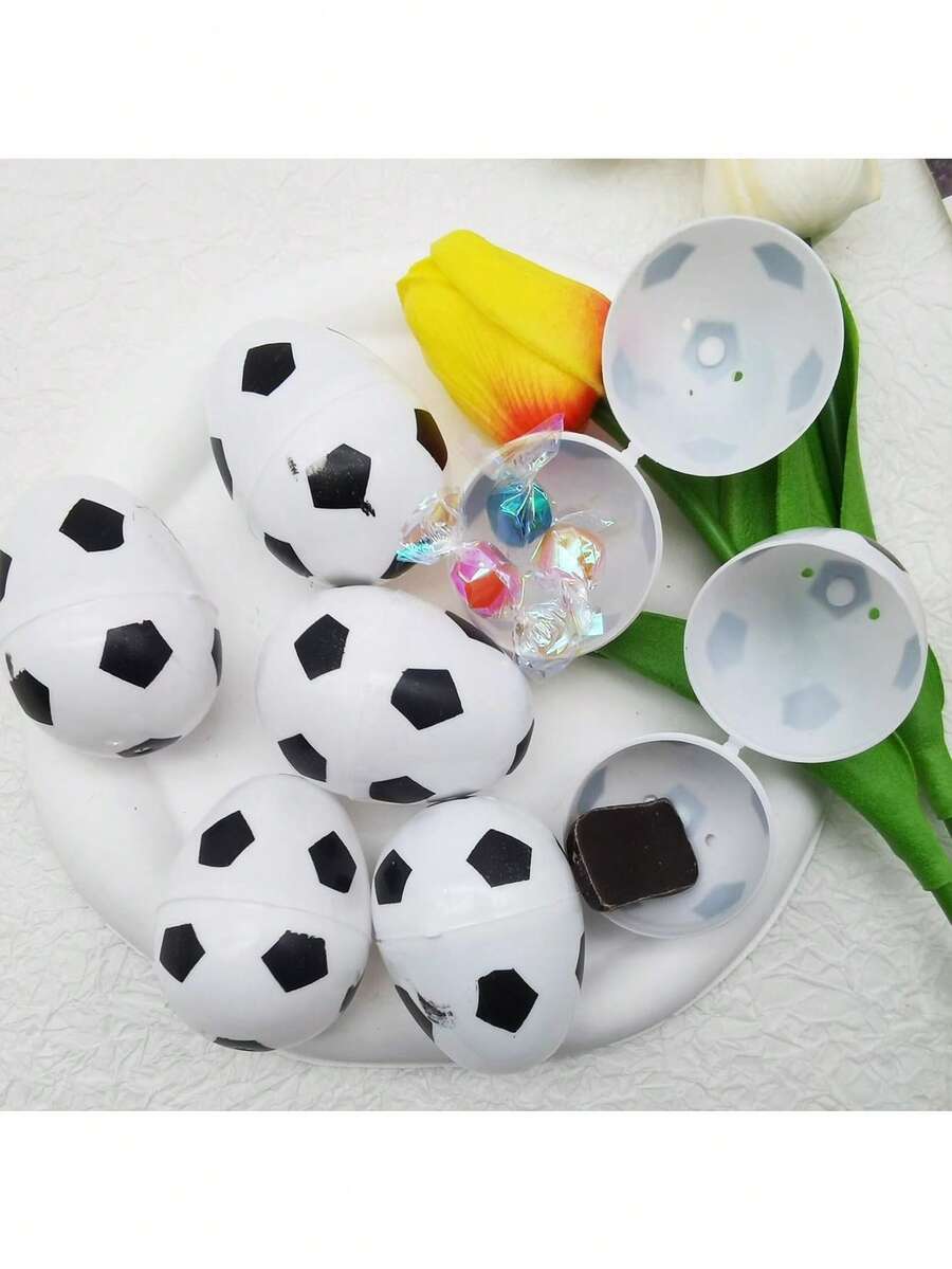 12/6 piezas Huevos de caramelo con forma de balón de fútbol de 4*6cm, caja de embalaje de caramelos para fiesta de fútbol, huevos de recompensa/premio para partido de fútbol, pequeños regalos interactivos para fans de fútbol, huevos con temática de fútbol, recuerdos para fiesta de cumpleaños, regalos divertidos para amigos - Ver 1
