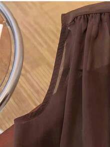 休闲无袖上衣，侧开衩，前襟纽扣，夏季 - 鏽棕色 - 查看 5