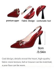 通勤搭扣优雅四季女士办公室、外出、派对、宴会高跟鞋，时尚性感酒红色百搭舒适女士高跟鞋 - 酒紅色 - 查看 10