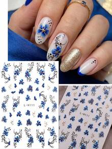4 buc/set autocolante pentru unghii inspirate din nuanțe reci - decorațiuni florale albastre și violet - pentru primăvară/vară, nunți, festivaluri de artă, decorațiuni elegante pentru unghii franțuzești DIY - Multicolor - Vizualizare 10