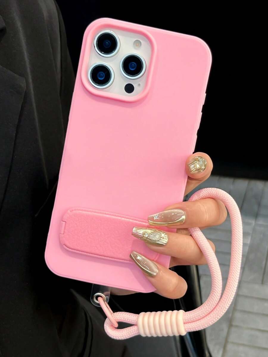 1pc Ins Style Gentle Pink Phone Case With Matching Lanyard & Stand With Built-In Mirror, Shockproof, Anti-Slip & Scratch-Resistant, Compatible With IPhone 17 Pro Max, 17/16/15/14/13/12/11, Perfect Valentine's Day / New Year Gift