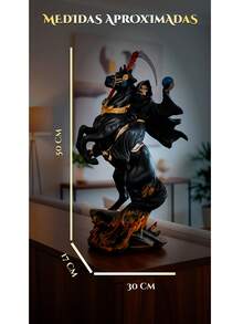 Estatua Decorativa Santa Muerte Guerrera a Caballo sobre Fuego Purificador, Figura de Resina Negra y Dorado para Protección, Altar de Meditación, Introspección y Decoración de Interiores Estilo Gótico (50cm) - 1PC - Ver 6