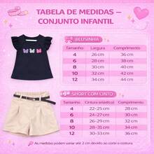 Conjunto kit 3 peças blusa + short e cinto moda infantil tendencia menina - OFF/PRETO - Visão 2