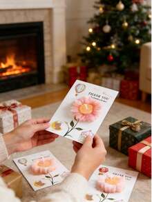 Soy Wax Flower Candle Cards, Cute Creative Birthday Handmade Fragrance Candle, Suitable For Desktop Photo Props, Birthday, Meditation, Stress Relief, Bathing, Perfect Gift, Party Decoration, Birthday Gift, Holiday Decoration, Exquisite Gift Box - Multicolor - View 4