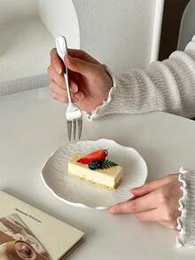 1 chiếc đĩa ăn/bát/khay nhỏ/đĩa chấm/đĩa khai vị kiểu Nhật màu đen/trắng bất đối xứng, thiết kế vân đá, đĩa bánh/tráng miệng/sushi chất lượng cao, bộ đồ ăn sáng tạo kiểu phương Tây - Nhiều màu - Xem 4