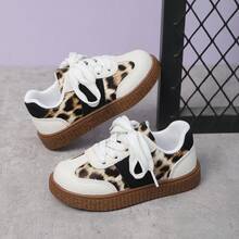 1 Pair New Soft-Sole Leopard Print Children's Casual Sports Shoes, Unisex Toddler Vintage Patchwork Non-Slip Running Shoes For Spring & Autumn - White - View 10