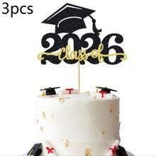 3pcs/Set Black Acrylic 2026 Graduation Cake Toppers, Suitable For Graduation Theme Party Cake Decoration - Multicolor - View 9