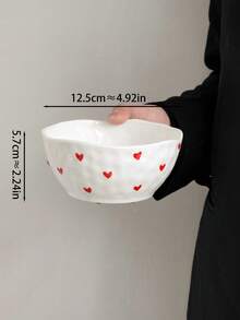 1pc/2pcs/4pcs Set Asymmetrical Heart-Shaped Handmade Ceramic Rice/Snack/Dessert Bowl, Exquisite Girly Glazed Ceramic Bowl, Suitable For Home, Restaurant, Cafe - Multicolor - View 2