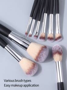 14 piezas Juego de brochas de maquillaje suaves con esponjas y limpiador para maquillaje de rostro y ojos - Negro - Ver 5