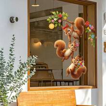 1/3 piezas Pegatinas de ventana con diseño de animales forestales - Ardilla, Mono y Patrón apilado de Pandas, Reutilizables, No dejan residuos, Adecuadas para ventanas, puertas, aulas, habitaciones infantiles y decoraciones de fiesta. - Pegatinas de animales para ventanas - Ver 10