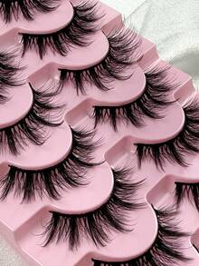 Hinarin 7对3D立体纤长浓密貂毛假睫毛，自然妆效，可重复使用，15毫米交叉猫眼假睫毛，适合在家DIY，派对节日适用。 - 黑色 - 查看 4