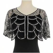 1pc 1920s Elegant Vintage Sequin Shawl, Wavy Fringe Cape, Beaded Sequin Evening Jacket, Streetwear Vest, Nightclub Sparkling Cloak, Breathable Women's Open Front Party Formal Accessory - Multicolor - View 12
