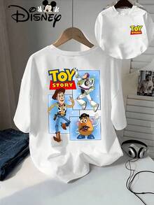 The Character Patterns In Toy Story: Disney's Summer New Short Sleeved T-Shirt Top For Women, Casual And Fashionable Printed T-Shirt For Female Actors And Actresses, Disney Shirt, Disney Shirts, Summer Outfits For Women, Spring Outfits For Women, Officially Licensed Disney T-Shirts, Disney Men's And Women's Spring/Summer Fashion Casual Short-Sleeve T-Shirts - 白色 - 查看 1