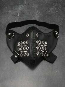 1pc Halloween Party Punk Vintage Zipper Leather Face Mask Unisex Fashion Accessory Decoration Mask, Suitable For Gifts - 黑色 - 查看 6