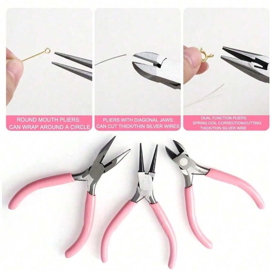 Bộ 5 kìm làm trang sức, bao gồm 3 kìm làm trang sức và 2 nhíp, thích hợp để tạo và sửa chữa nhiều phụ kiện trang sức DIY khác nhau. - Hồng - Xem 1