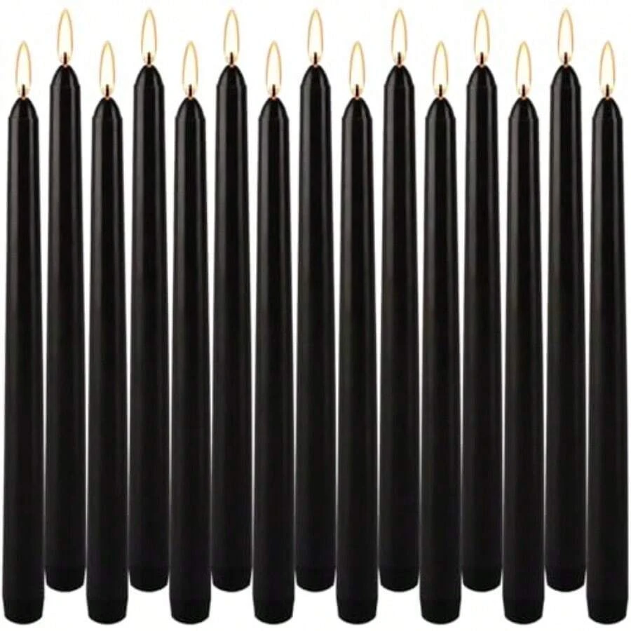Black Taper Candles - Set Of 14 Dripless Candles - 10 Inch Tall 3/4 Inch Thick - 7.5 Hour Clean Burning Perfect For Household Dinner Or Any Event - Đen - Xem 1