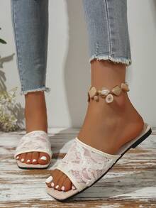 Neue Sommer Flache Pantoffeln für Damen, rutschfeste Mode Zehentrenner Sandalen, Strand Flip Flops, weiche atmungsaktive Mesh Slides mit Sohle, einfarbige Boho gewebte flache Sandalen - Weiss - Übersicht 5