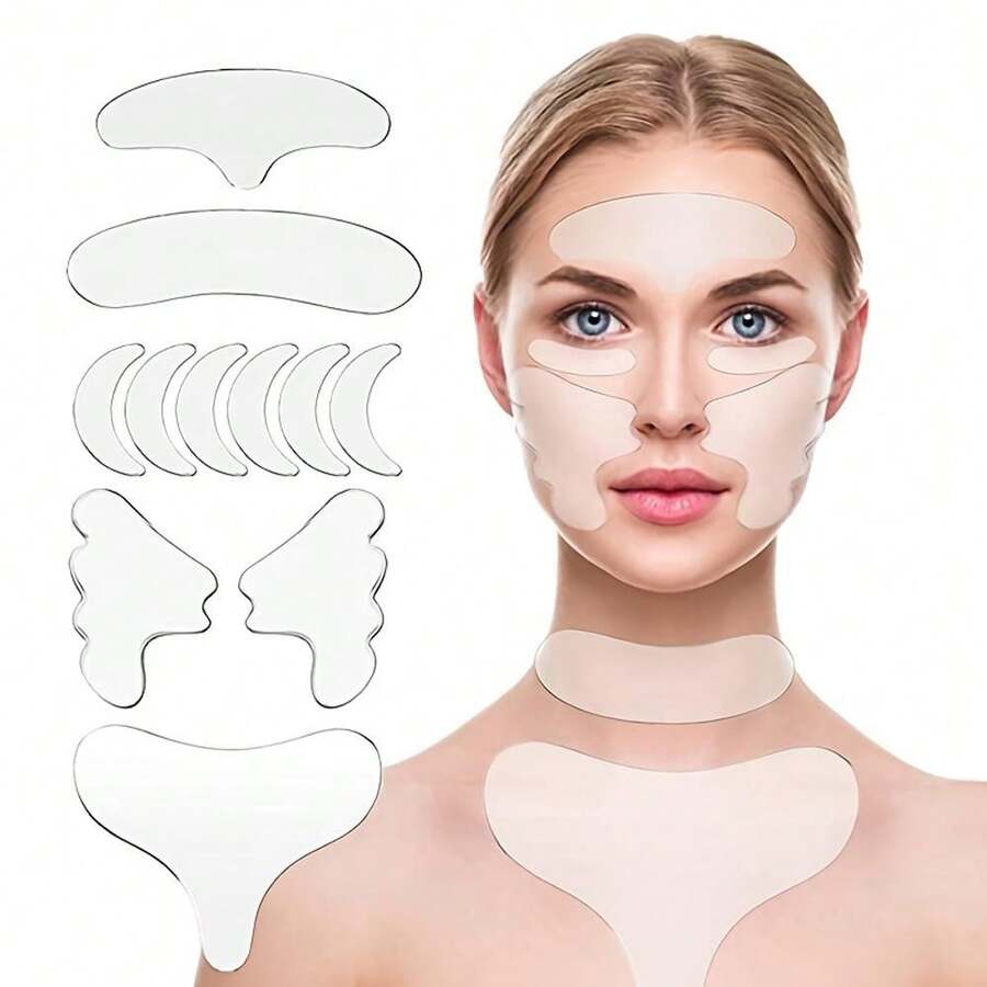 16 Pcs/Set 11 Pcs/Set 5 Pcs/Set Reusable Face And Chest Anti-Wrinkle Beauty Peel-Off Mask Patches, Enhance Skin Radiance - Clear - View 1