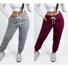 Kit Of 2 Women's Sweatpants - Fashionable Winter Pants - - BỘ 2 QUẦN THỂ THAO MÀU XÁM VÀ ĐỎ TÍA - Xem 2