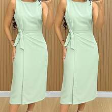 Women's Tailored Dress, Elegant And Luxurious, With Comfortable And Stylish Tie Closure, Summer 2026 - Xanh nhạt - Xem 3